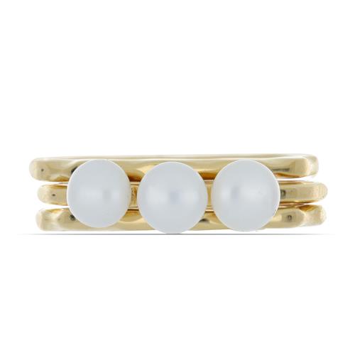 STERLING SILVER GOLD PLATED NATURAL WHITE PEARL GEMSTONE RING